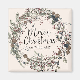 Modern Wildflower kransschrift Kerstmis familie Magneet