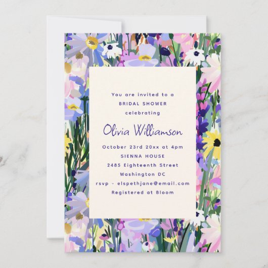 Modern Wildflower Meadow Bridal Shower Purple Kaart (Voorkant)