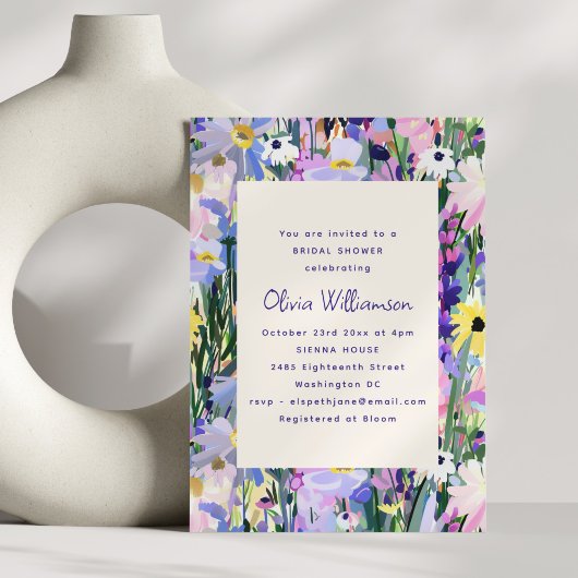 Modern Wildflower Meadow Bridal Shower Purple Kaart