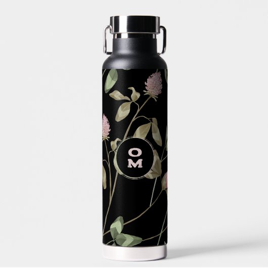 Modern WIldflower Monogram Roos Groene Grote Klave Waterfles (Voorkant)