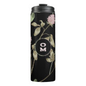 Modern Wildflower Monogram Zwart Roos Klaver Thermosbeker (Voorkant)