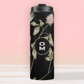 Modern Wildflower Monogram Zwart Roos Klaver Thermosbeker