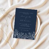 Modern Wildflower Navy Blue Wedding Kaart