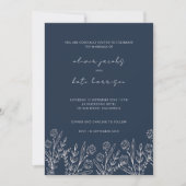 Modern Wildflower Navy Blue Wedding Kaart (Voorkant)
