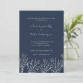Modern Wildflower Navy Blue Wedding Kaart (Staand voorkant)