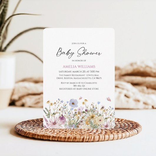 Modern Wildflower Pastel Baby shower Kaart
