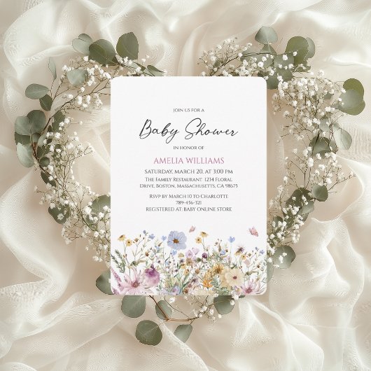 Modern Wildflower Pastel Baby shower Kaart