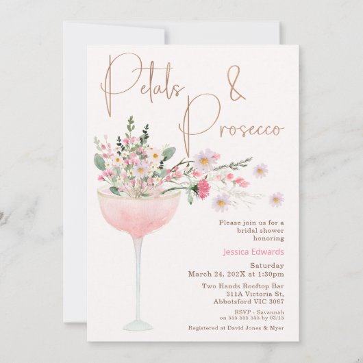 Modern Wildflower Petal en Prosecco Vrijgezellenfe Kaart (Voorkant)