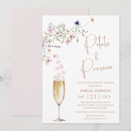 Modern Wildflower Petal en Prosecco Vrijgezellenfe Kaart (Voorkant / Achterkant)