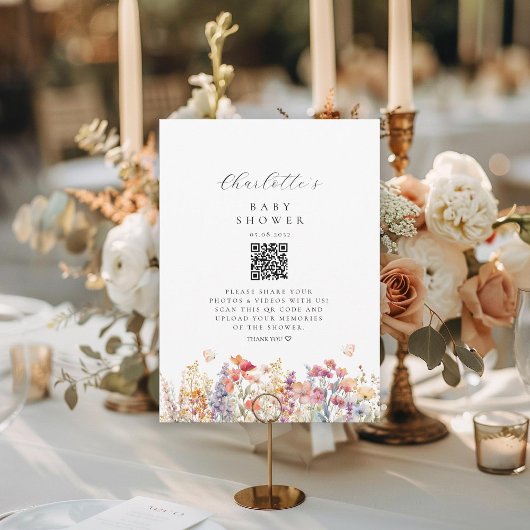 Modern, Wildflower, QR-code, Baby shower,