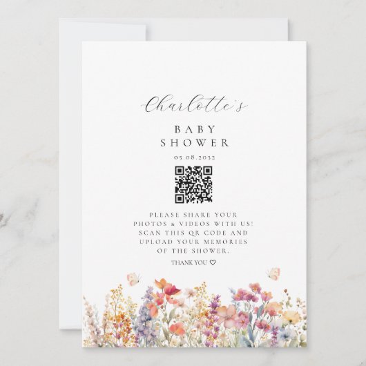 Modern, Wildflower, QR-code, Baby shower, (Voorkant)