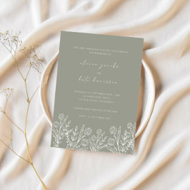 Modern Wildflower Sage Green Wedding Kaart
