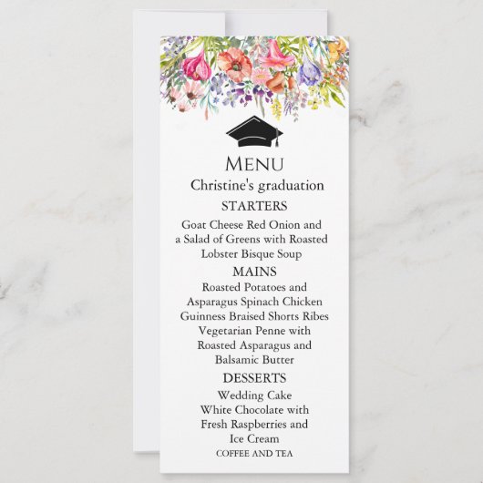 Modern Wildflower Spring Menu Afstuderen Kaart (Voorkant)