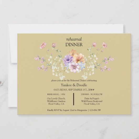 Modern wildflower spring wedding Dinner Invitation Kaart (Voorkant)