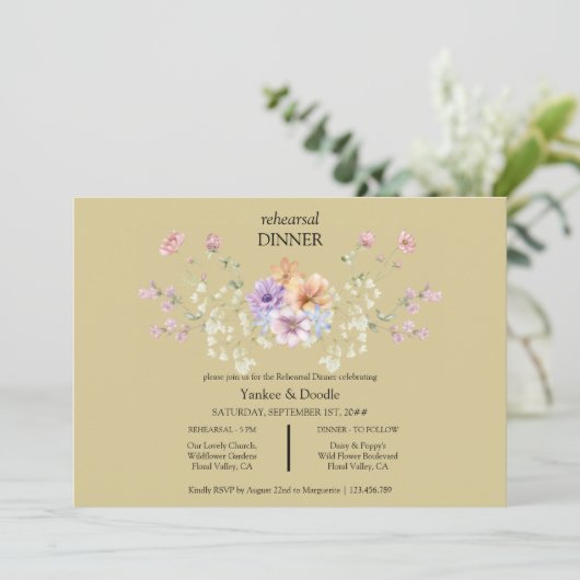 Modern wildflower spring wedding Dinner Invitation Kaart (Staand voorkant)