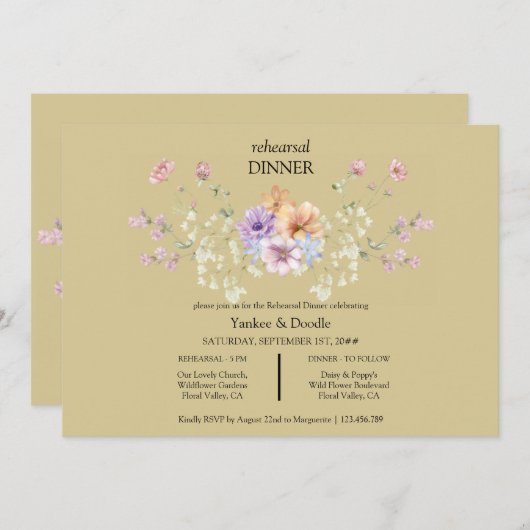 Modern wildflower spring wedding Dinner Invitation Kaart (Voorkant / Achterkant)