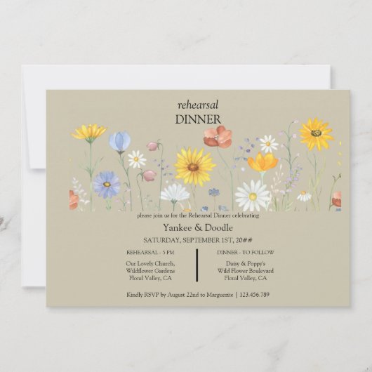 Modern wildflower spring wedding Dinner Invitation Kaart (Voorkant)