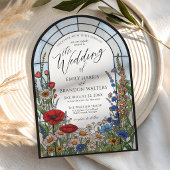 Modern Wildflower Stained Glass Arch Wedding Kaart