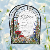 Modern Wildflower Stained Glass Arch Wedding Kaart