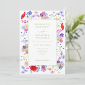 Modern Wildflower Waterverf Bruiloft Kaart (Staand voorkant)