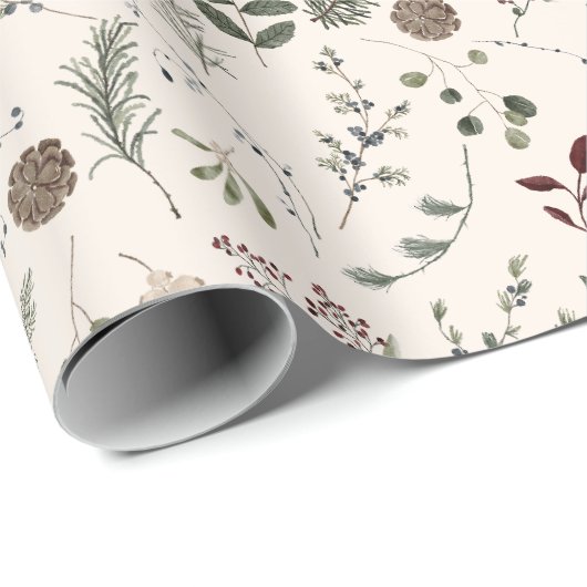Modern Wildflower Waterverf kerstpatroon Cadeaupapier (Rol Hoek)
