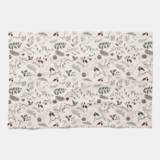 Modern Wildflower Waterverf kerstpatroon Theedoek (Horizontaal)
