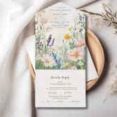 Modern Wildflower Wedding All In One Uitnodiging