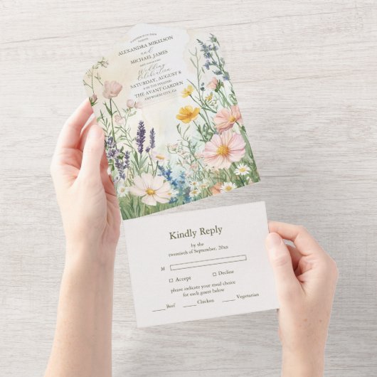 Modern Wildflower Wedding All In One Uitnodiging (Afscheurbaar)