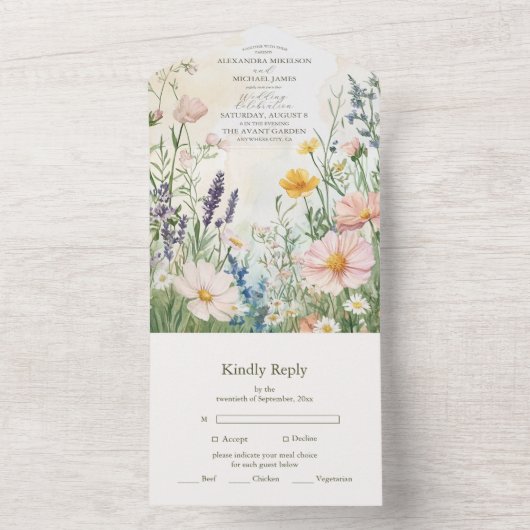 Modern Wildflower Wedding All In One Uitnodiging (Binnen)