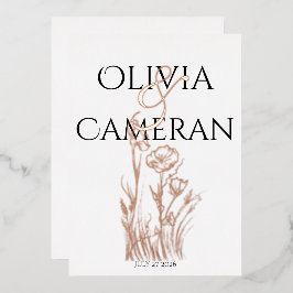 Modern Wildflower Wedding Folie Uitnodiging