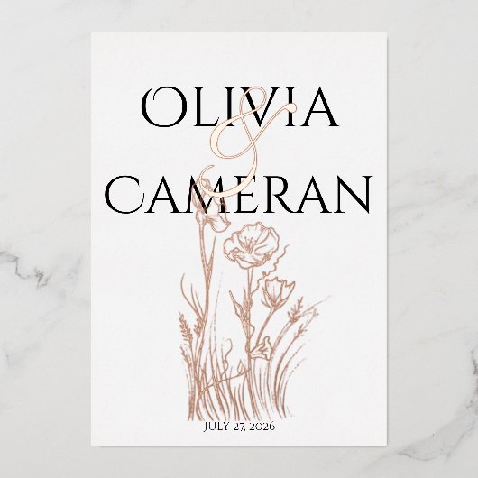 Modern Wildflower Wedding Folie Uitnodiging (Voorkant)