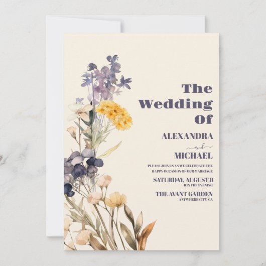 Modern Wildflower Wedding Kaart (Voorkant)
