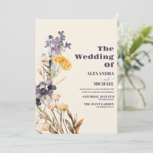Modern Wildflower Wedding Kaart (Staand voorkant)