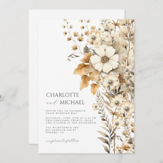 Modern Wildflower Wedding Kaart (Voorkant / Achterkant)