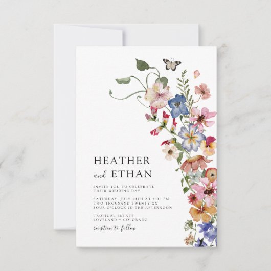 Modern Wildflower Wedding Kaart (Voorkant)