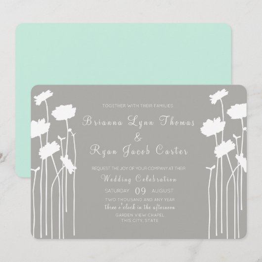 Modern Wildflower Wedding Kaart (Voorkant / Achterkant)