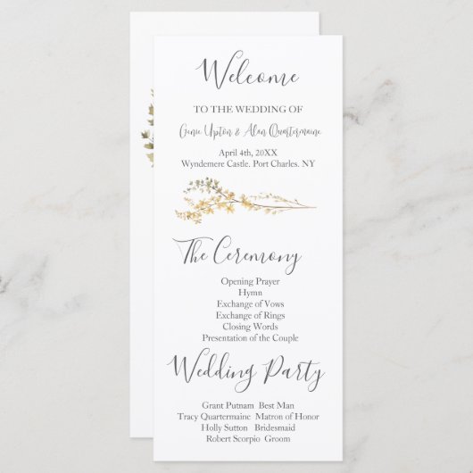 Modern Wildflower Wedding Programma (Voorkant / Achterkant)