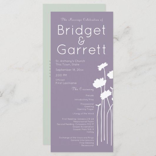 Modern Wildflower Wedding Programma Programmakaart (Voorkant / Achterkant)