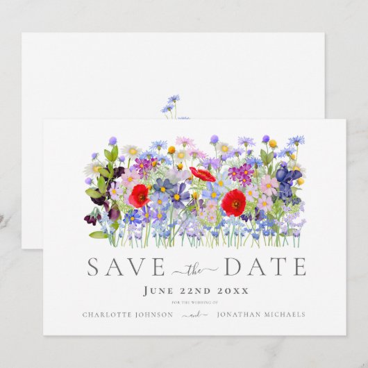 Modern Wildflower Wedding Save The Date (Voorkant / Achterkant)