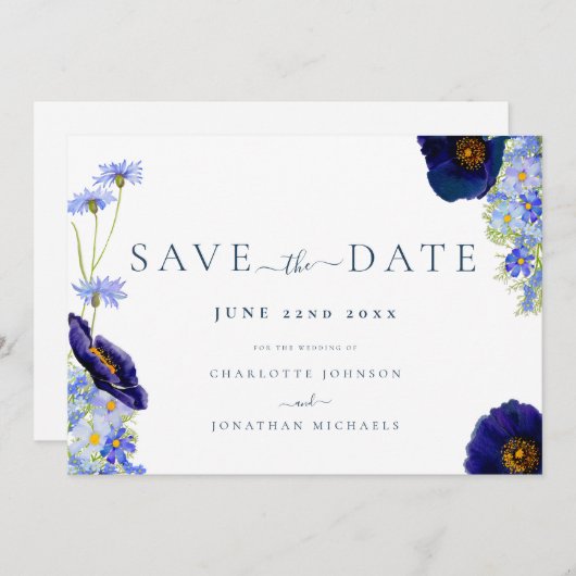 Modern Wildflower Wedding Save The Date (Voorkant / Achterkant)