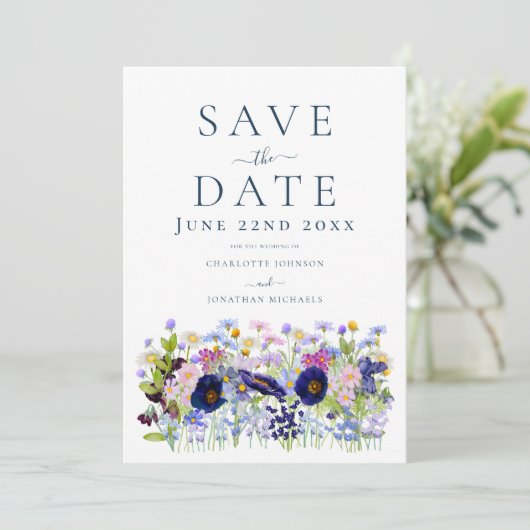 Modern Wildflower Wedding Save The Date (Staand voorkant)