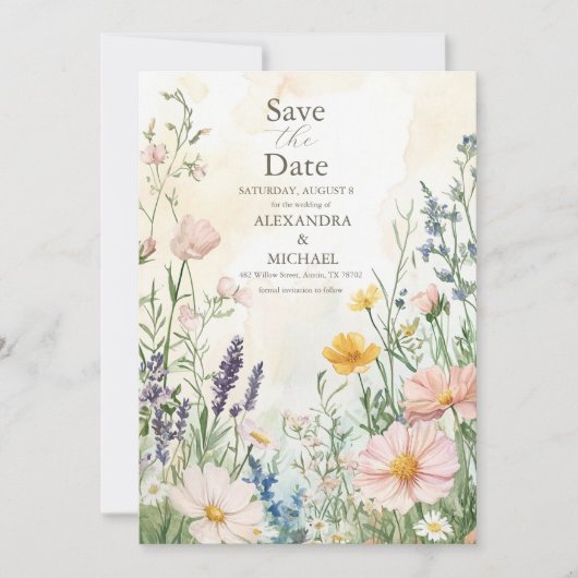 Modern Wildflower Wedding Save The Date (Voorkant)