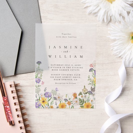 Modern Wildflower Wedding Vellum Uitnodigingen (Huwelijk)