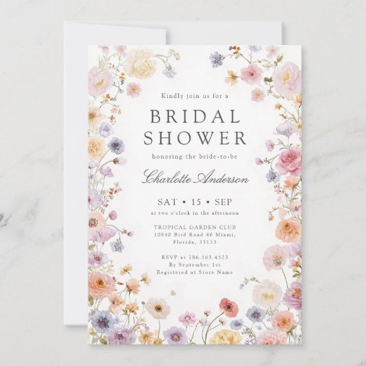 Modern Wildflowers Bridal Shower Kaart (Voorkant)