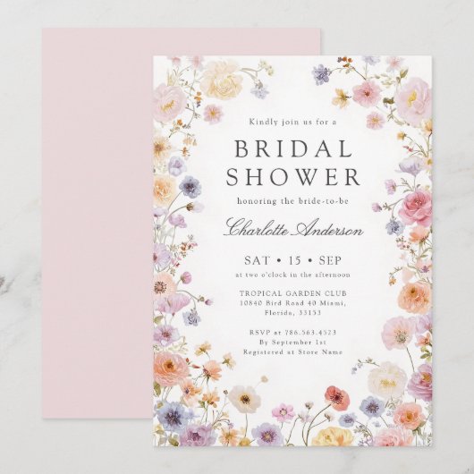 Modern Wildflowers Bridal Shower Kaart (Voorkant / Achterkant)