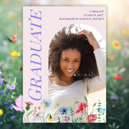 Modern Wildflowers Roze Afstuderen 2025 Boogfoto Aankondiging