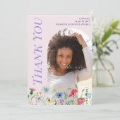 Modern Wildflowers Roze Afstuderen 2025 Boogfoto Bedankkaart (Staand voorkant)