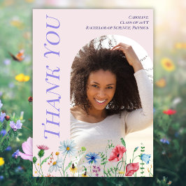 Modern Wildflowers Roze Afstuderen 2025 Boogfoto Bedankkaart