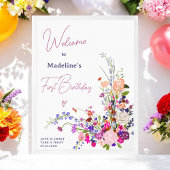 Modern wildflowers script 1e verjaardag welkom poster