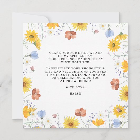 Modern wildflowers spring wedding bedankkaart (Achterkant)